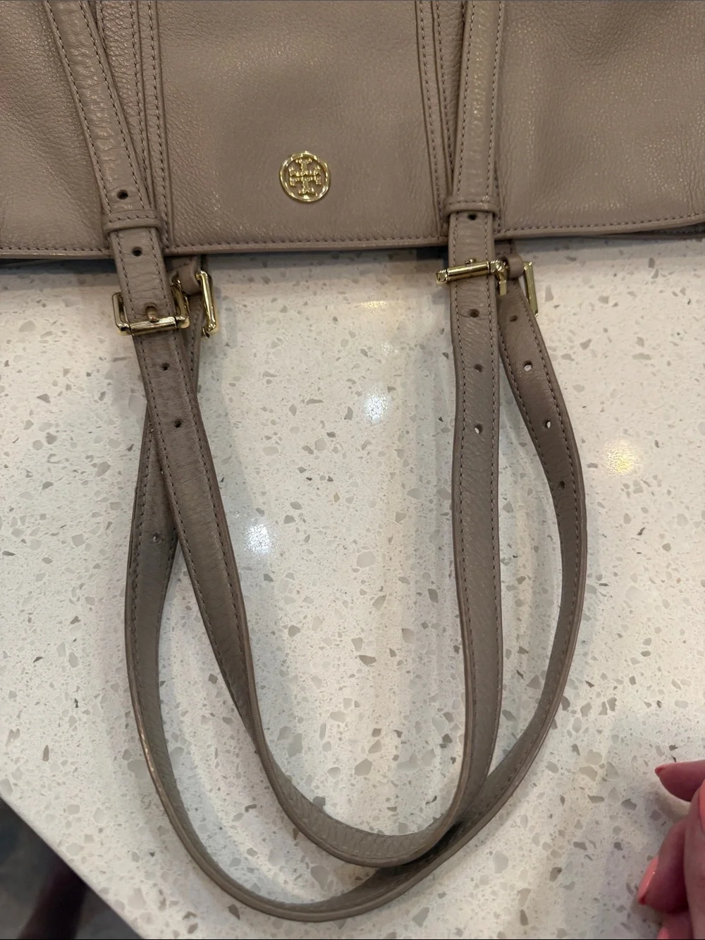 Tory Burch Landon Pebbled Leather Tote Bag in Taupe
